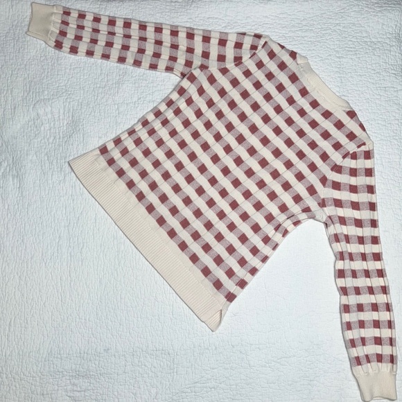 2020 NWT LOFT Women's Cream & Pink Square Patterned Long Sleeve Sweater; LP - Picture 2 of 5